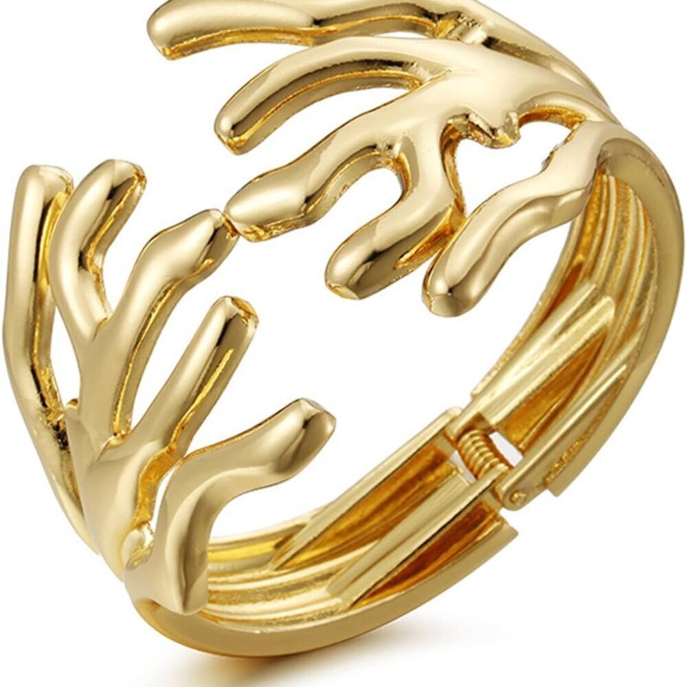 Trendy 18K Gold Plated Geometric Cuff Bangle for Women - Minimalist Open Design, - Picture 1 of 5